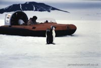 Tiger 4 hovercraft as used in the 70s by the British Antarctic Survey - Proof of the antarctic! Tiger 4 and the penguins (Malcolm Hole).